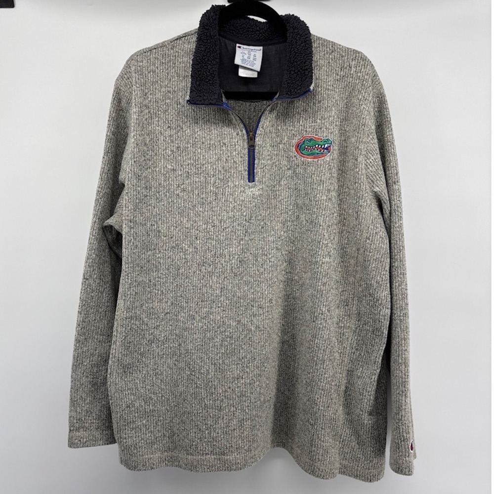 Champion Florida Gators Quarter Zip Pullover Grey Heathered Sherpa Collar XL